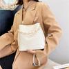 Borsa a Spalla a Tracolla da Donna Moda Pelle PU Secchiello Tote Versatile Piccola Cartella Quadrata Retro Borsetta Casual da Pendolare con Cinghia a Catena
