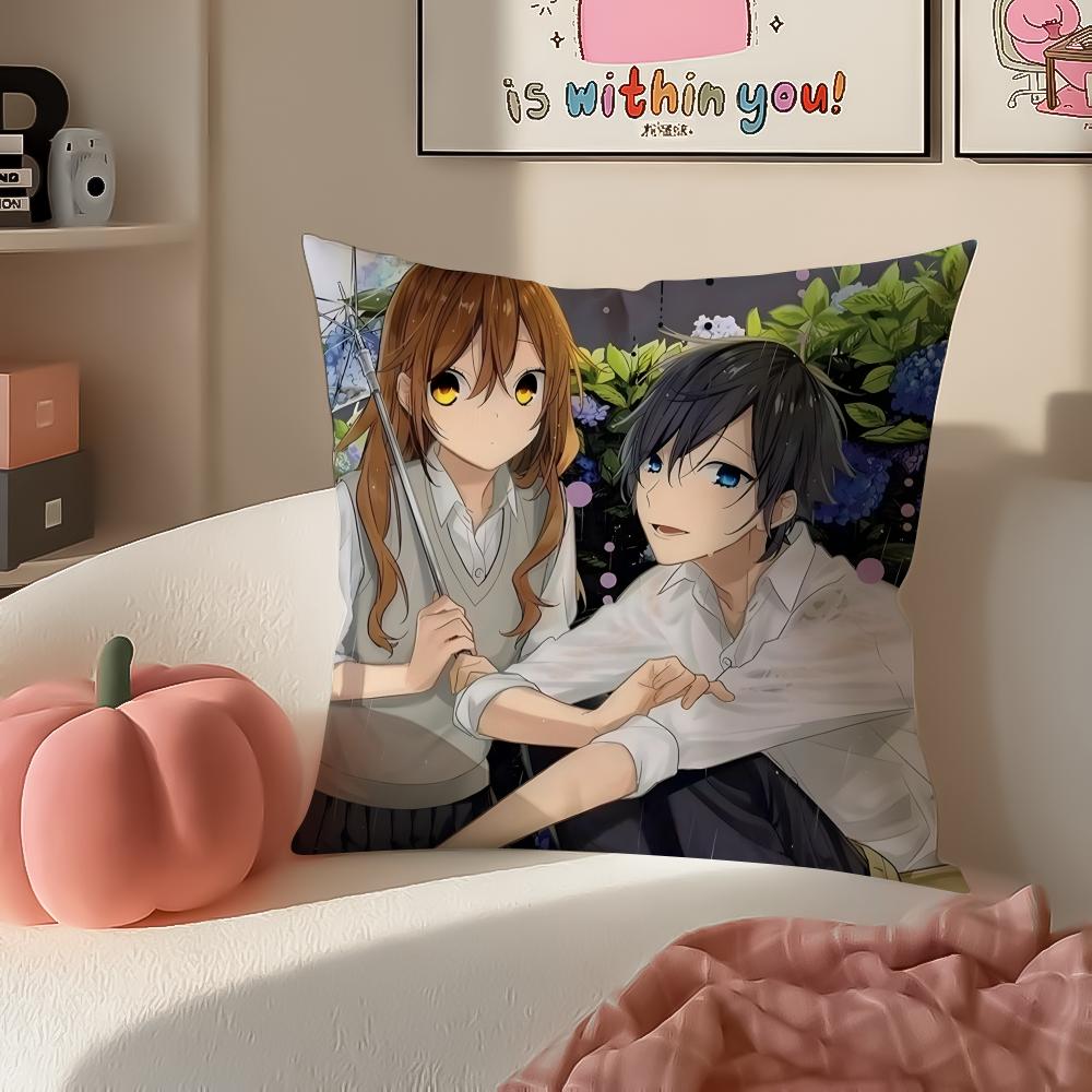 Sweet Romantic Japanese Anime HHorimiya Cushion Cover Pillowcase Short Plush Invisible Zipper Room Sofa Cushion Cover