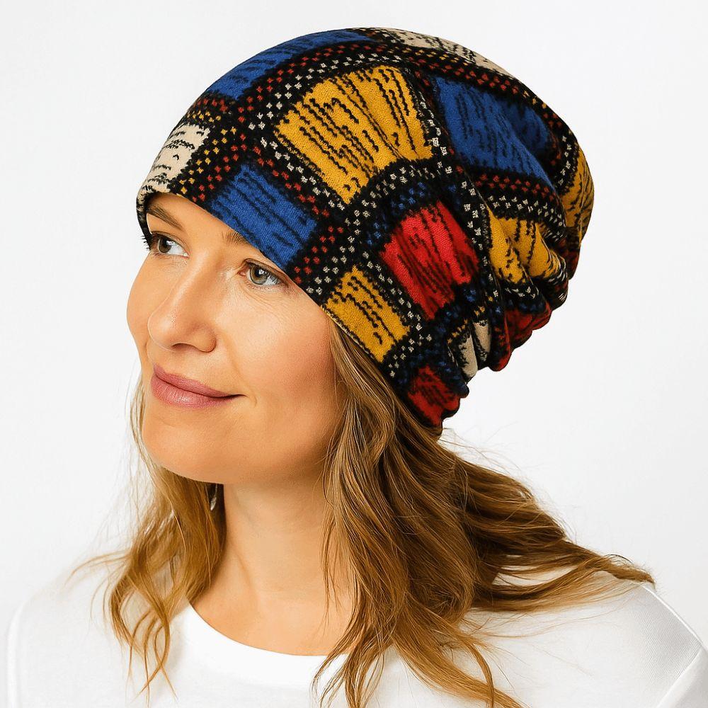 Plaid Print Turban Hats Contrasting Colors Keep Warm Women's Pile Hat Autumn and Winter