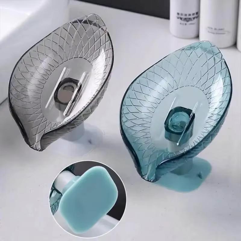 1/2pcs Leaf Shaped Suction Cup Drain Toilet Soap Box Soap Dish Storage Rack Perforated Toilet Soap Holder