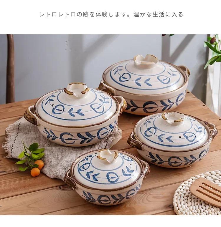 Pottery Clay Casserole Dish with Lid Japanese Style Casserole Ishinabes Cooking Cookware Kookgerei Kitchen Accessories