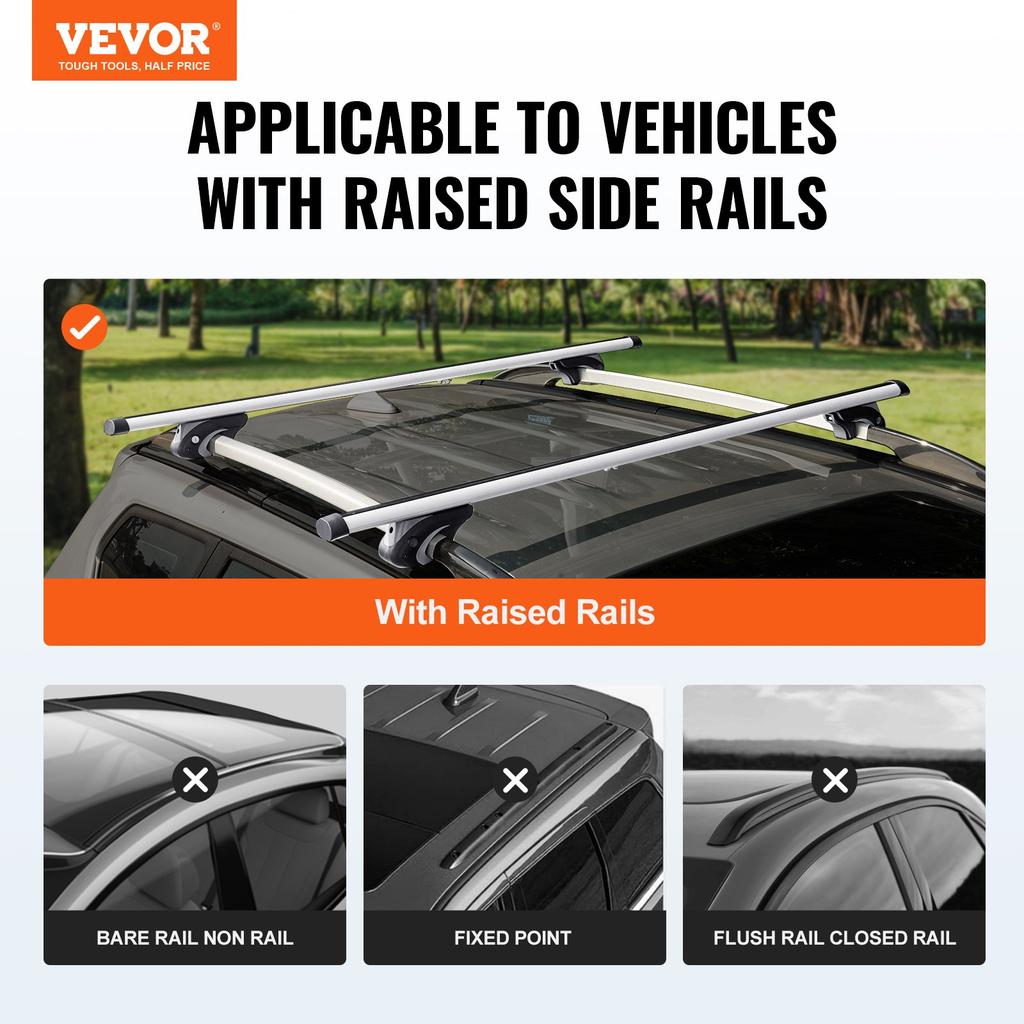 VEVOR Universal Roof Rack Crossbar 119.9 Cm Length for Vehicle W/ Raised Side Rail