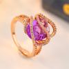 Luxus Intarsien Lila Weiß CZ Damenring Trendige Goldfarbe Geometrie Tägliches Tragen Party Schmuck Jahrestag Geschenk