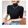Threaded Short-sleeved T-shirt for Women Summer New Half-sleeved Turtleneck Bottoming Shirt with Inner Top