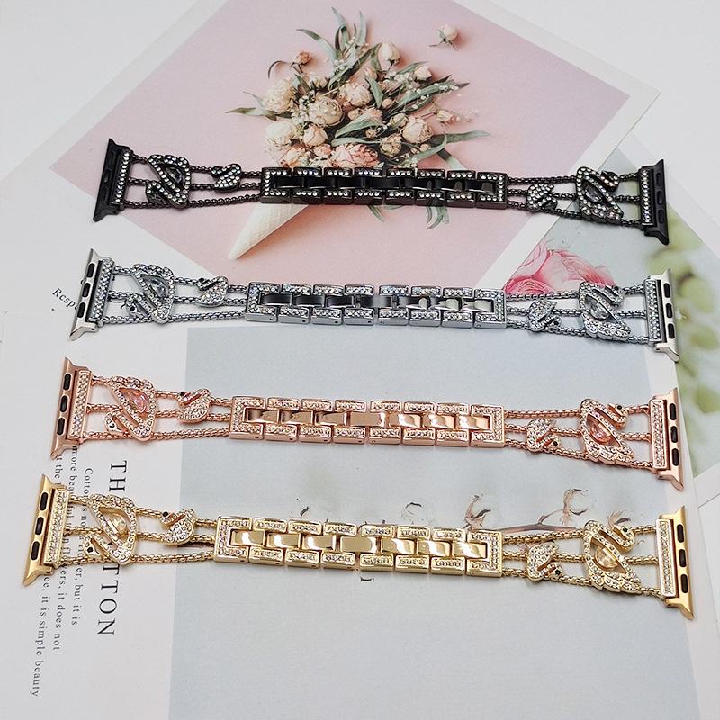Strap for Apple Watch 10 9 8 7 6 5 se watchband for iwatch ultra S10 42mm 46mm 41mm 45mm Metal Diamond Stainless Steel Bracelet