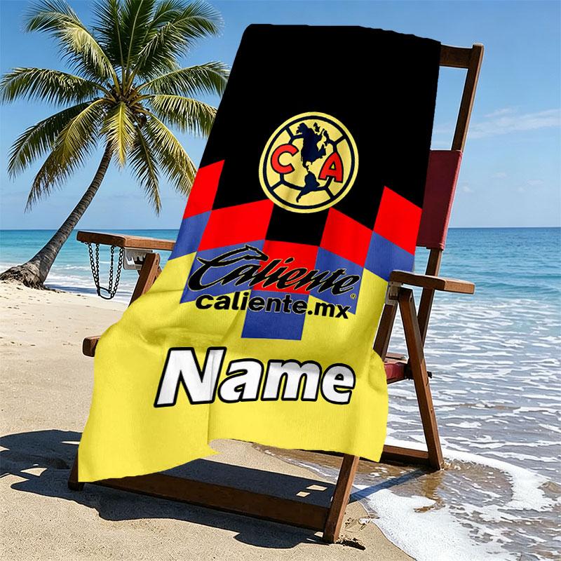 Custom Name Personalized Club America Print Beach Towel, for Trip Camping Beach Party Home Decor, Birthday Gift for Family & Friends