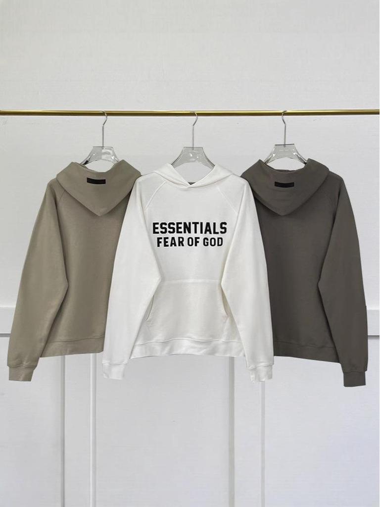 Double-Line Flocking Essentials High Street Letter Hoodie - Casual Loose Fit for Men & Couples