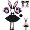 Hasenohren Stirnband Kragen Fliege Manschetten Hasen Schwanz für Halloween Cosplay Party Osterhasen Kostüm Set für Damen