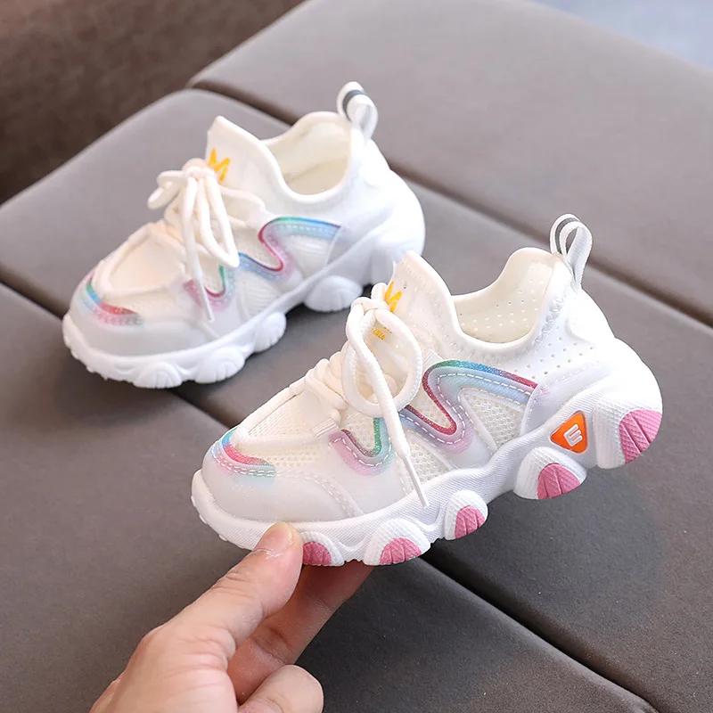

Breathable Toddler Boy Sneakers Stretch Fabric Fashionable Baby Running Shoes Pink School Girl Sports Shoes Sneakers D07083 21 белый