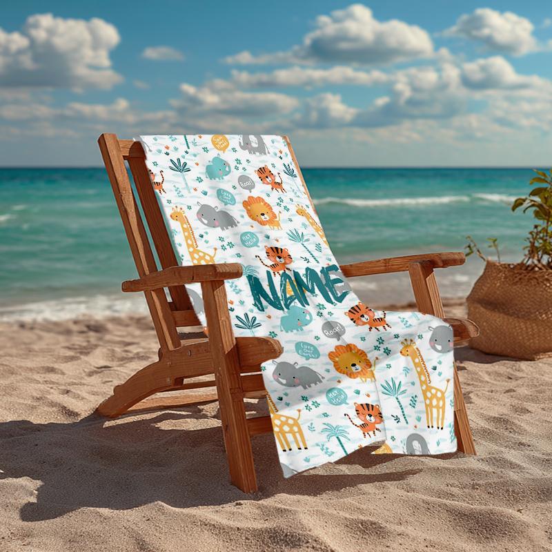 Custom Name Ultra-Soft Beach Towel with Animals Theme,Ideal for Pool - Camping, Diving - Perfect Travel Essential, Vibrant Beach Towel.
