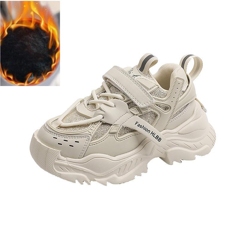 

Спортивная обувь для девочек, новая обувь для осени и зимы, детская обувь Plush Daddy Shoes, повседневная обувь из двух хлопковых тканей для мальчиков, средняя и большая детская обувь 37