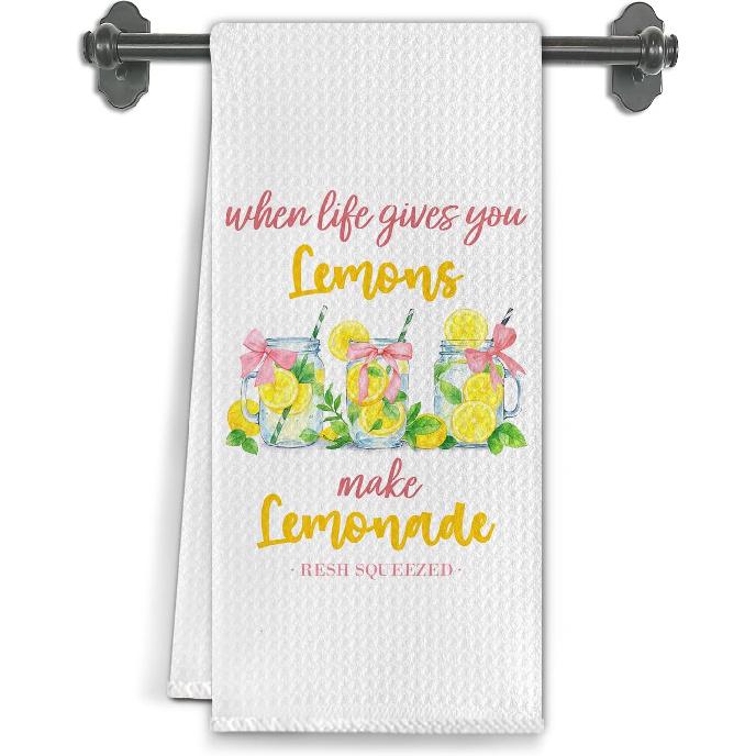 Italian Mediterranean Lemons Kitchen Towels, Capri Amalfi Coast Lemon Party Decorative Dish Tea Hand Towels for Kitchen Bathroom Decor,16x24 Inch Set