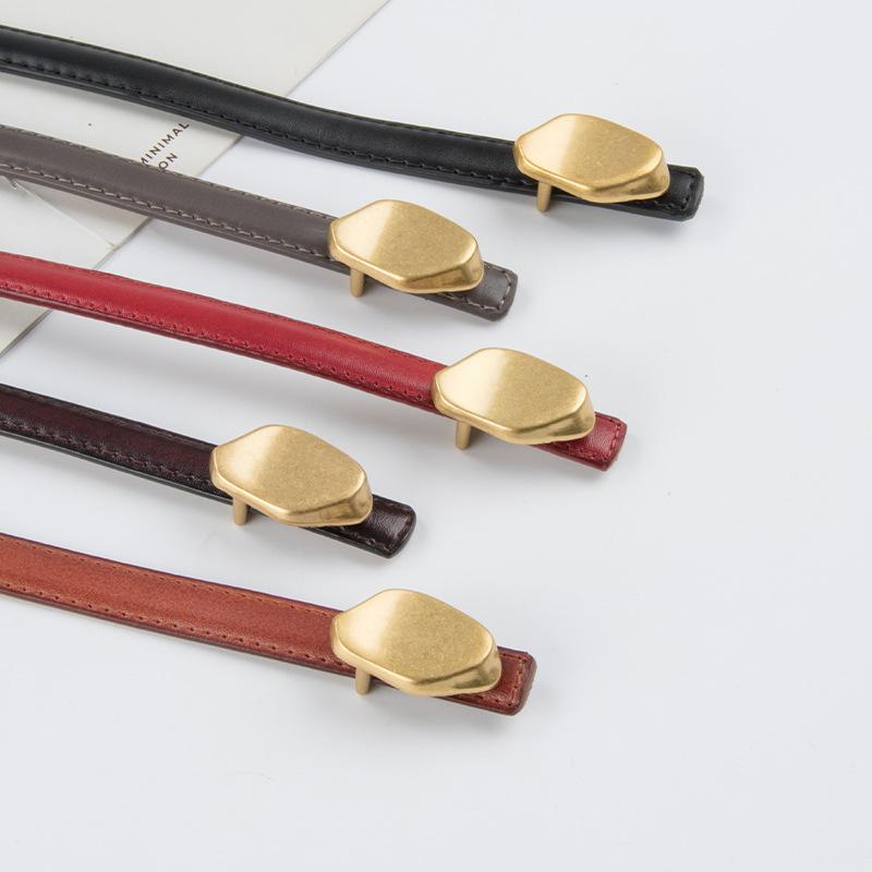 Genuine Leather Women's Thin Belt Cowhide Retro Women's Korean Style Simple Hong Kong Style Ins Jeans Girls' Belt