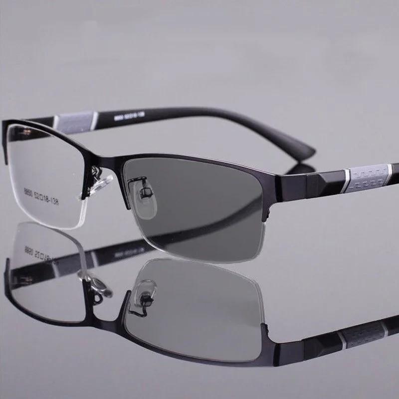 Photochrome Myopiebrille für Herren, Vintage, Business, Halbrahmen, Minussichtbrille, männlich, Outdoor, Farbwechsel-Sonnenbrille, 0 bis 4,0