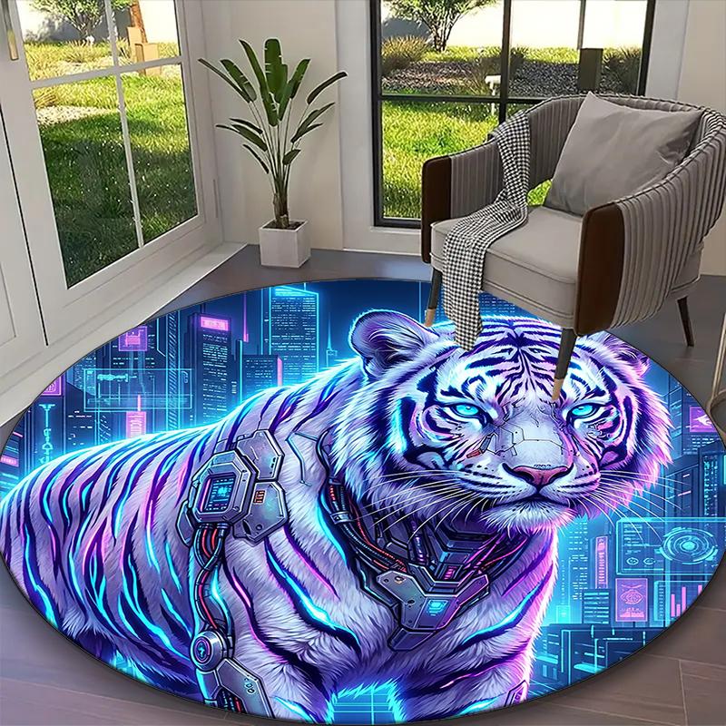 1pc White Tiger D Printed Chair Rug for Home Office Use, Living Room Kitchen Game Room Round Carpet