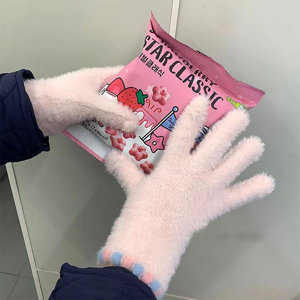 Elastic Fleece Women's Gloves Korean Style Ski Mittens Mink Velvet Gloves  For Girls Winter