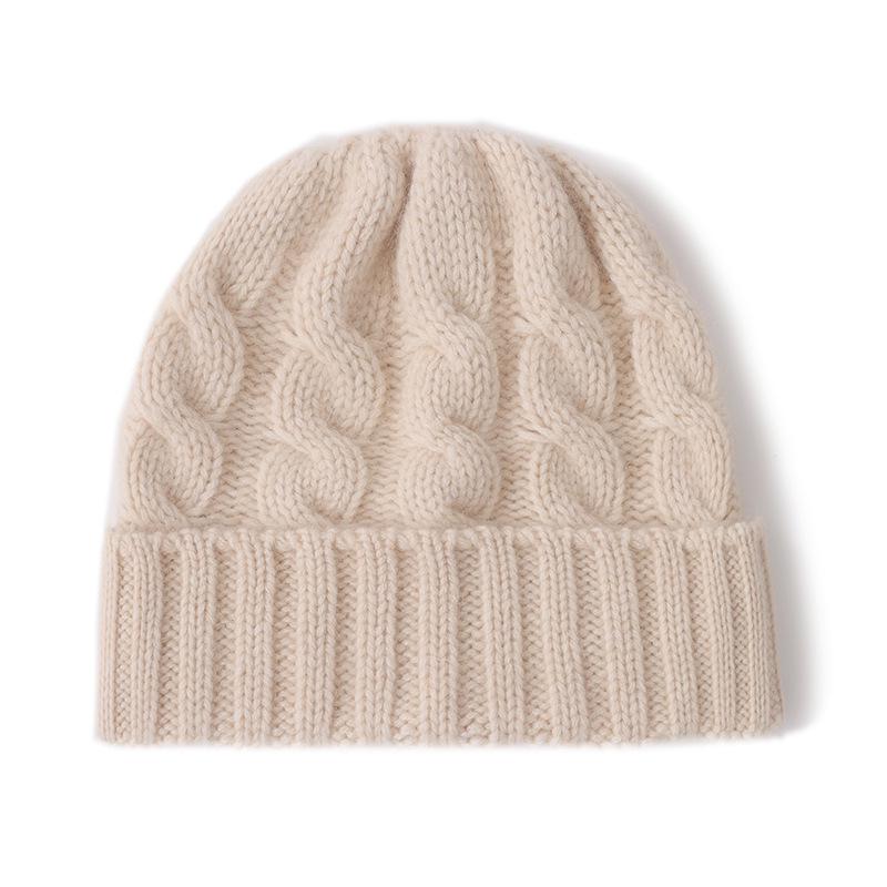 

Thickened Cashmere Cable Knit Warm Beanie with Ear Protection - Korean Style Winter Hat One Size