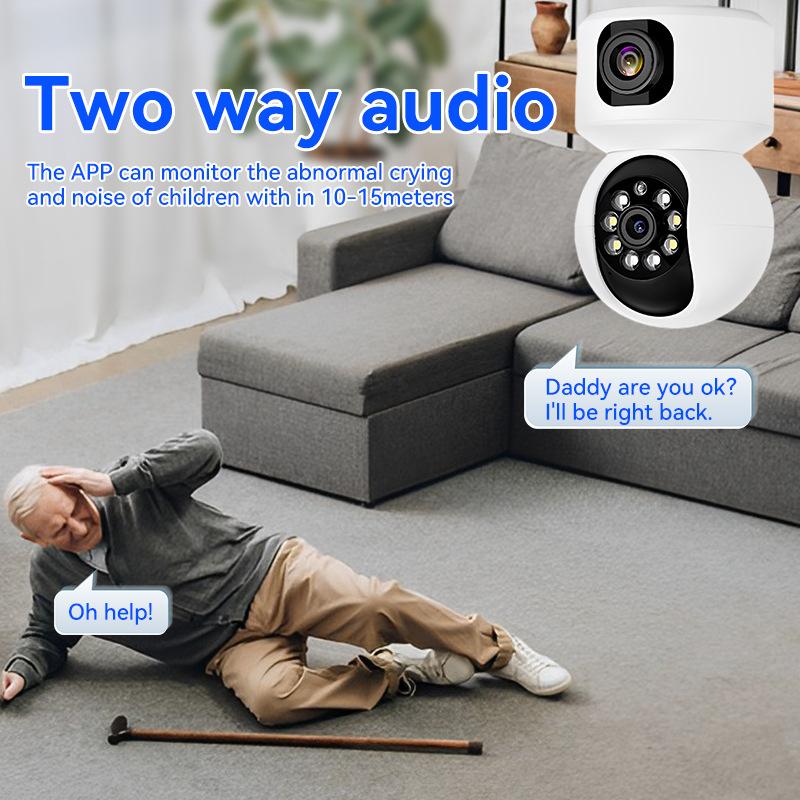 Dual Lens 2.4G WiFi IP Camera PTZ Auto Tracking Baby Monitor Home Security CCTV Dual Screen Surveillance Video System