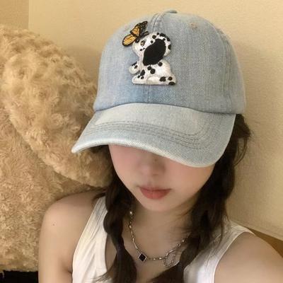Cute Cartoon Labeled Dog Butterfly Soft Top Baseball Cap Showing Face Sweet Girl Versatile Baseball Cap