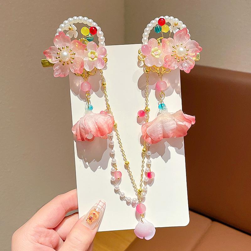 Acessórios de Cabelo Hanfu de Estilo Antigo: Adorno de Cabeça Infantil com Corrente de Testa, Franja e Design de Fada Princesa