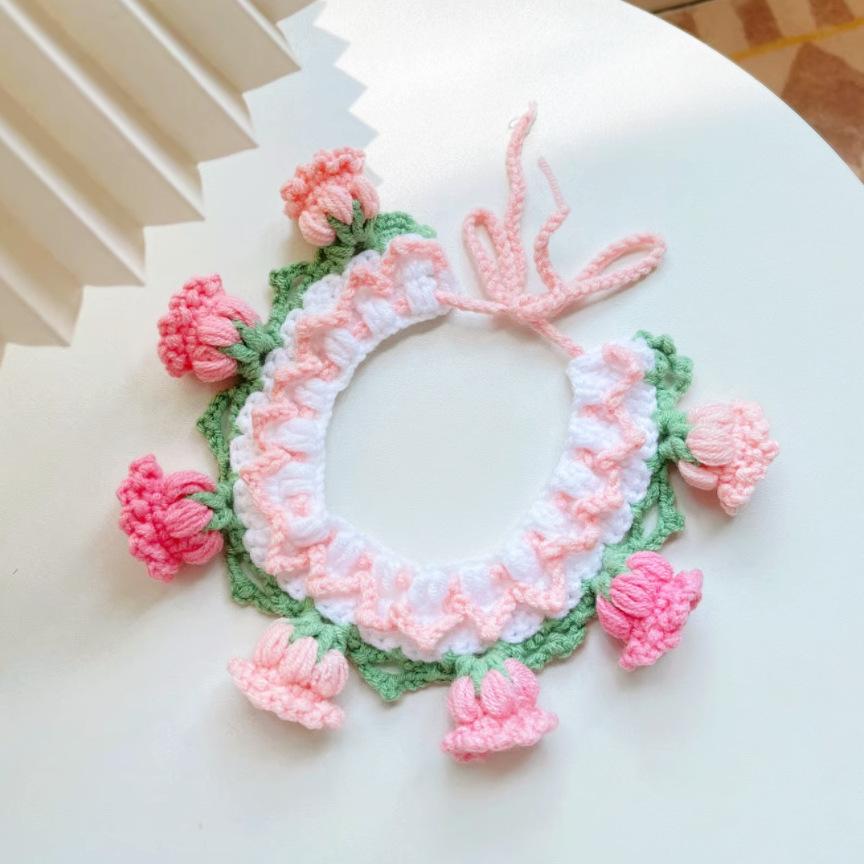 Pet Cat Dog Knitted Flower Scarf Pet Drool Bib Cute Photo Accessory Dog Accessories for Small Dogs Puppy Accessories