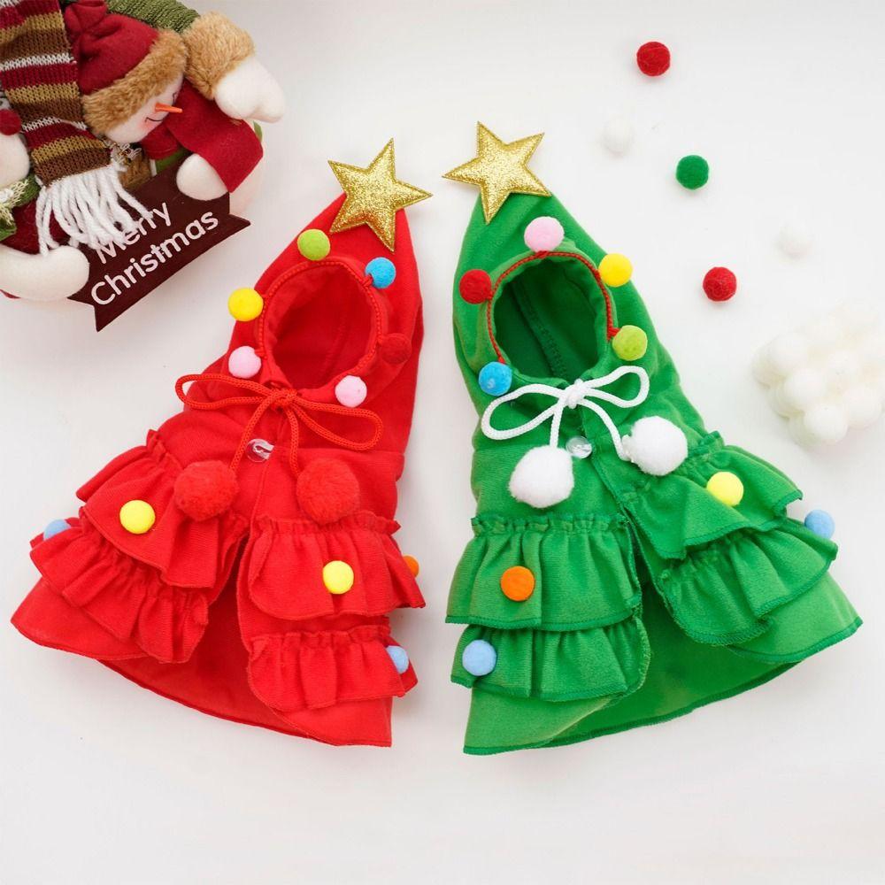 Soft Pet Christmas Tree Costume Comfortable Dog Hooded Cloak Pet Christmas Cloak  Autumn/Winter