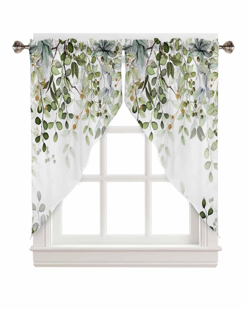 Valance Curtain Green Leaves Swag Kitchen Watercolor Botanical Living Room Bedroom Decorative Small Curtains Polyester With Rod Pocket Great Decor