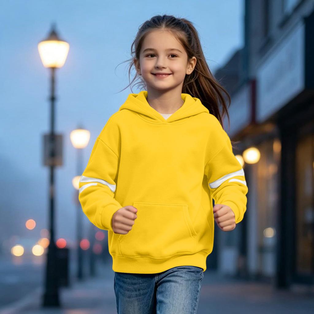 Boys Girls Color Hooded Pullover Loose Fit Casual Sweatshirt for Sports Daily Wear