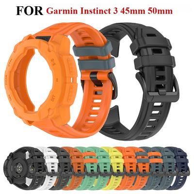 SmartWatch Silicone WatchBand with TPU Protection Case For Garmin Instinct 3 45mm 50mm Accessories