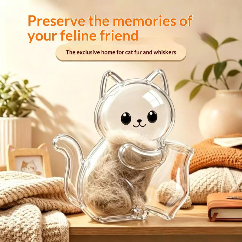 Transparent Acrylic Cat Shaped Pet Hair Storage Jar Cartoon Design Perfect For Cat Owners To Store Fur And Whiskers As Keepsake