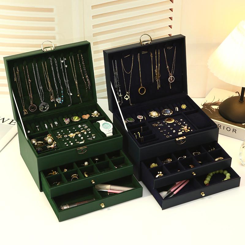 Luxury Layered Leather Jewelry Box - Large Capacity, Multi-Drawer Storage for Necklaces and Earrings