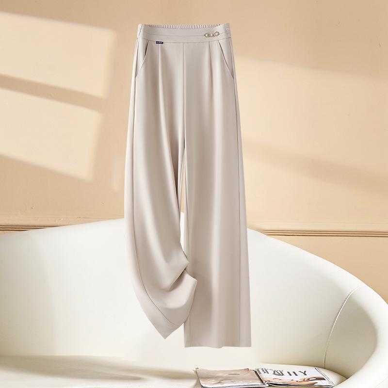 

Женские весенние 2025 года облегающие брюки для повседневной носки с эластичной талией, прямыми и широкими штанинами M абрикосовый света