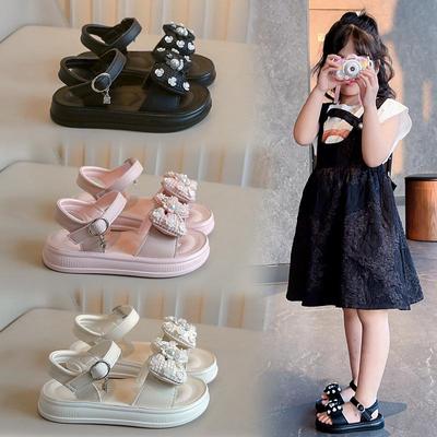 Sandales d'été mignonnes à coquille de perle et strass à bout ouvert pour enfants - Petites, Moyennes, Grandes