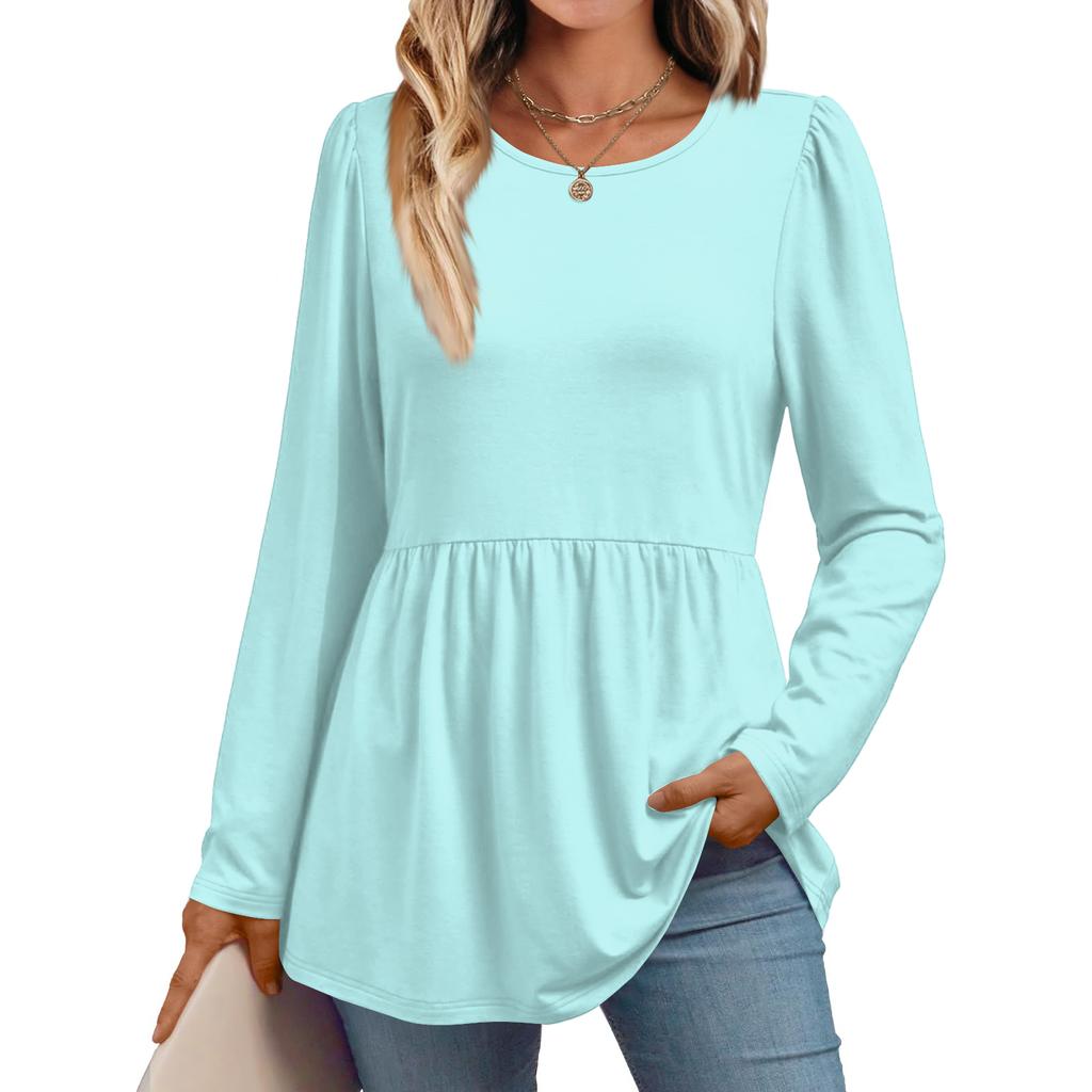 Women's Casual Fashion Long Sleeve Shirt Solid Color Tunic Top