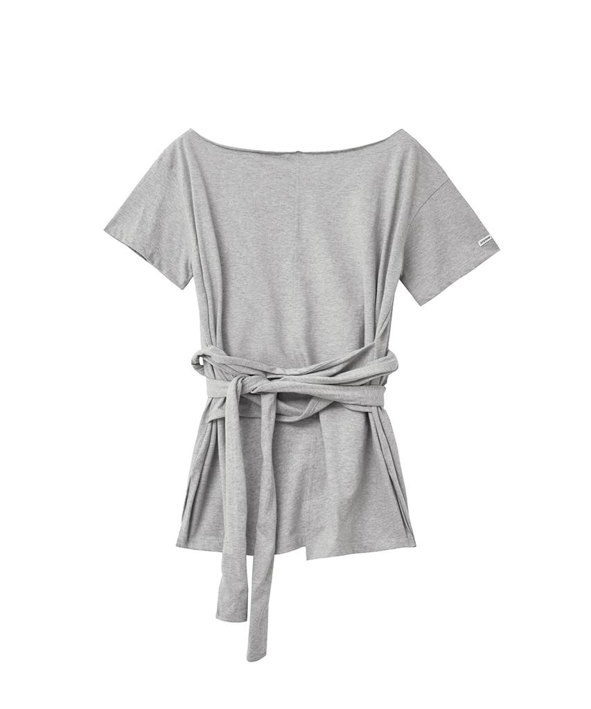 Lense Off-Shoulder Wrap Tie Tee Melange Gray
