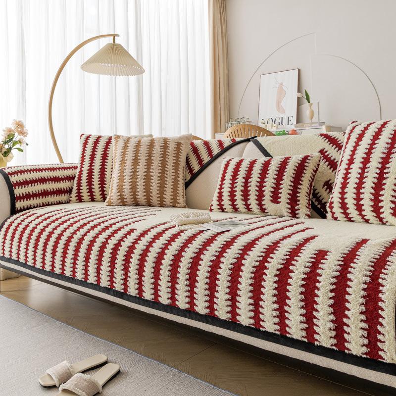 Non-slip Chenille Sofa Mat Thicken Lines Sofas Cover for Living Room Luxury Corner Couch Cushion Seat Pad Home Protection Covers