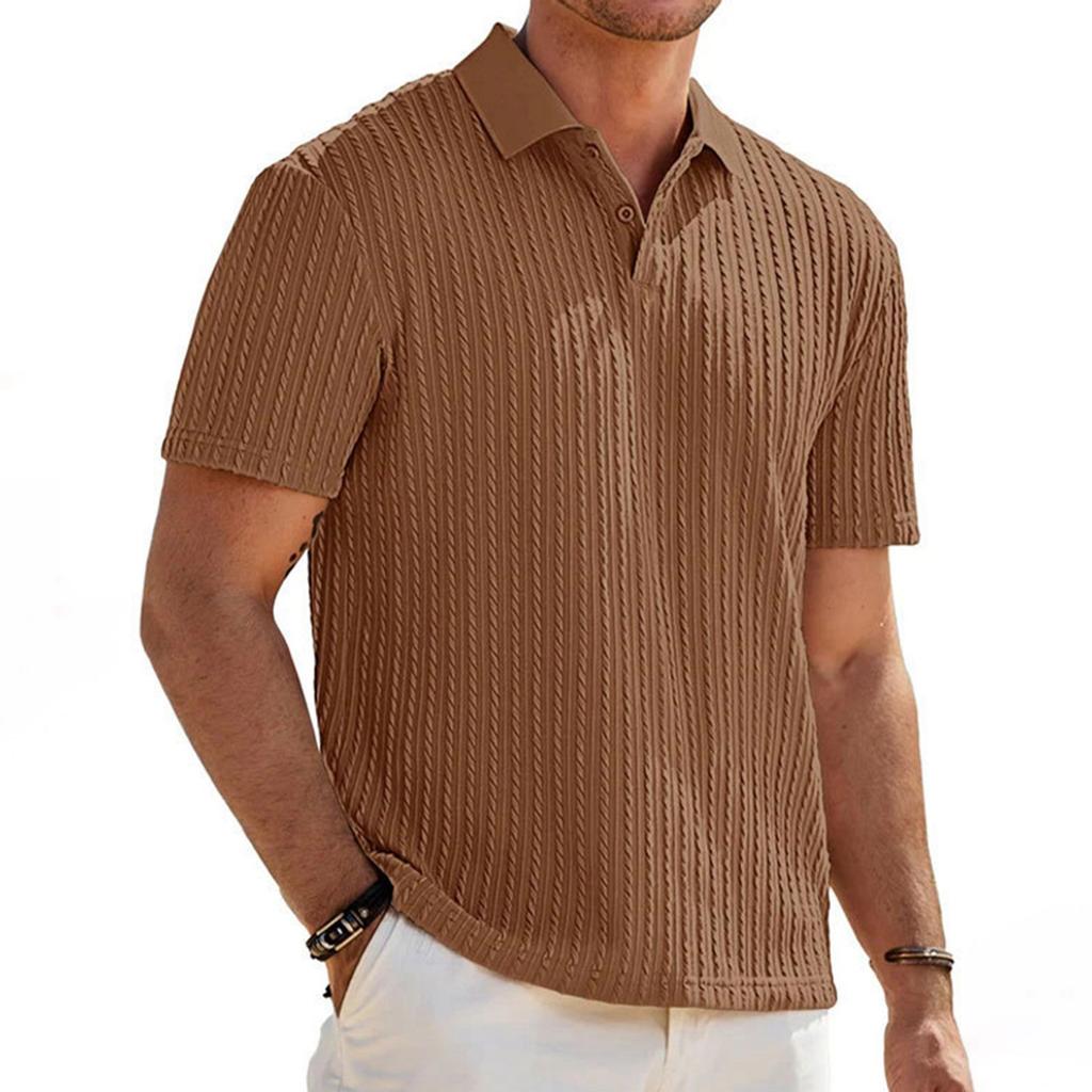 Men's Loose Fit Knitted Jacquard Short Sleeve Polo Shirt Button Front Casual Business Lightweight Summer Top