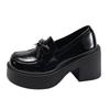 Fashion Bowknot Decor Chunky High Heel Pumps Women 2025 Goth Patent Leather Platform Loafers Woman Fashion Thick Sole Jk Uniform Shoes