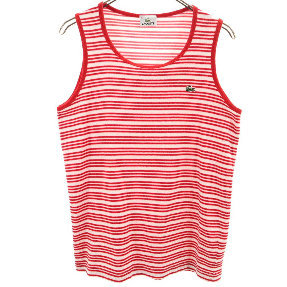

LACOSTE made in Japan Border Pattern Pile ground Tank top 3 Red Men s Used