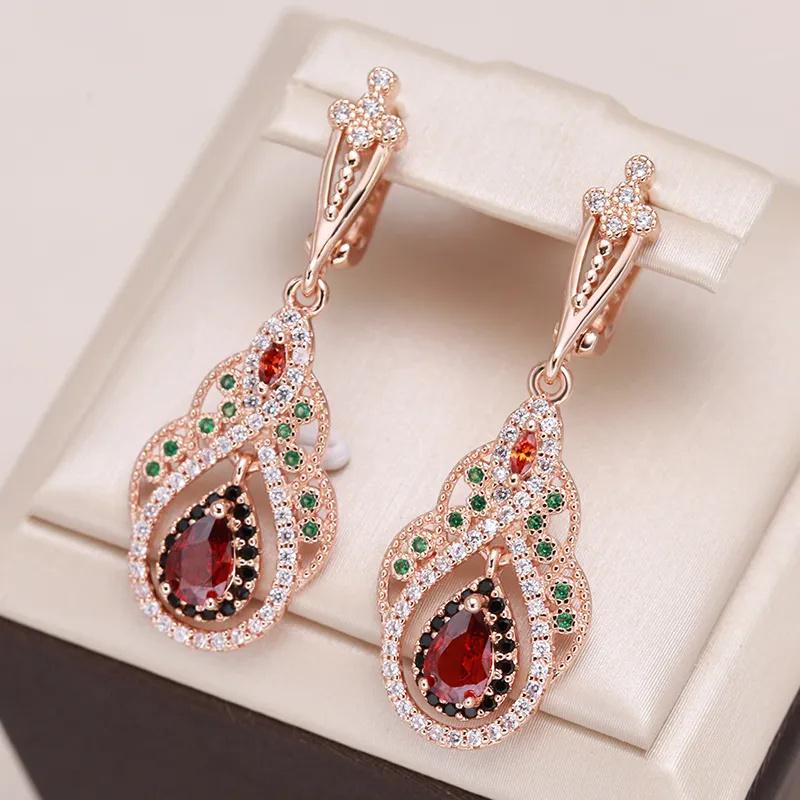 Elegante Tropfenförmige Bunte Zirkon-Ohrringe Boho Kupfer-Schmuck für Bankett Hochzeit gray