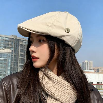 British Retro PU Newsboy Hat for Women In Autumn and Winter British Style Small Reverse Beret Niche Versatile Progressive Hat Trend