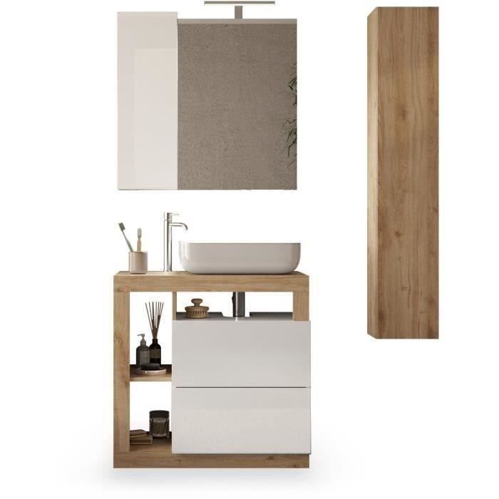 Bathroom Furniture Set 78cm Single Basin + Column - Light Oak and White Lacquer - HAMBURG