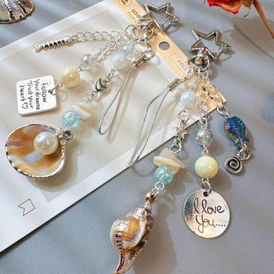 Fortschrittliches Gefühl Y2K Muschel Muschel Fisch Perlen Schlüsselanhänger Handtaschen Anhänger Perlen Schlüsselring Schmuck Zubehör Mädchen Geschenke