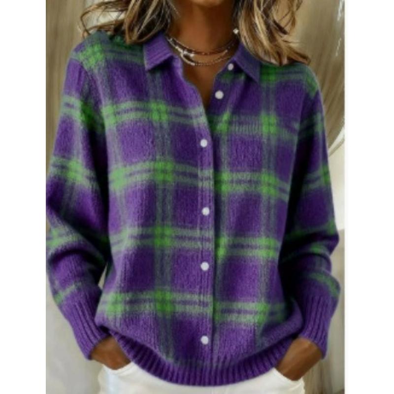 Women's Unique Personality Plaid Printed Long-sleeved Shirt Women's Blouse