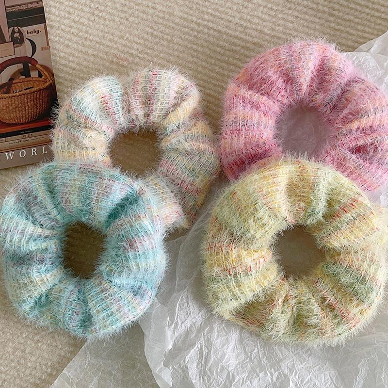 Vintage Solid Color Large Hair Scrunchies For Women Girls  High Absorbency Plush Elastic Hair Rope Sweet Hair Accessories