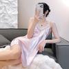 Summer Womens Satin Sleep Dress With Lace Trim Sleeveless Lounge Wear For Home Relaxation