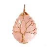 Tree of Life Drop Pendant In Gold Wrap Rose Quartz + Chain 3,5cm