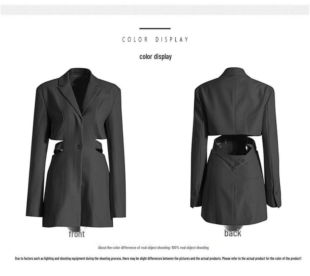 Elegant Designer Hollowed-Out Waist Slim-Fit One-Button Little Black Suit Dress