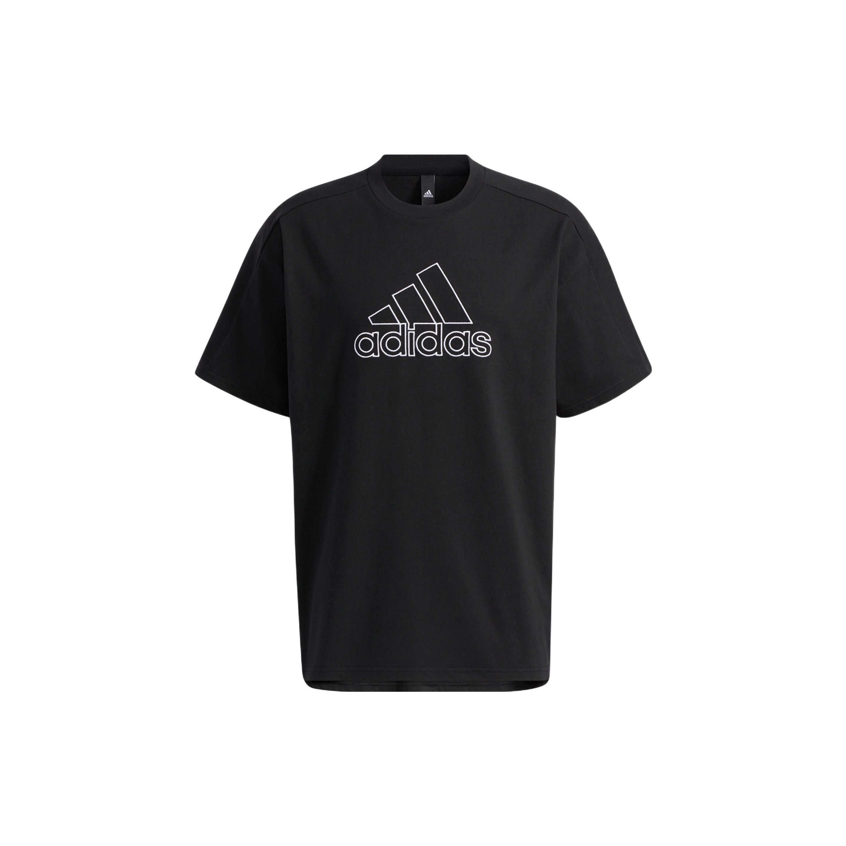 adidas Brand Logo Solid Color Stripe Breathable Short Sleeve Black Men s HA3637 L