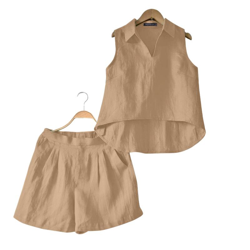 

ZANZEA Women Sleeveless Tank Tops and Shorts Summer Two Piece Suit Sets хакі